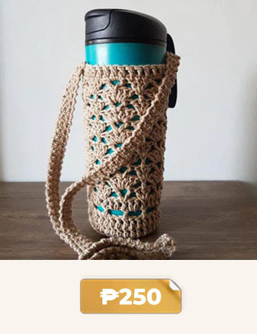 Crocheted Bottle Tumbler Bag / Carrier with Shoulder Strap